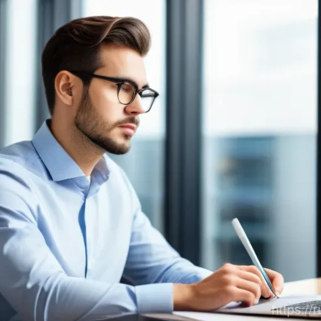 지방공무원 시험 합격자 인터뷰 - **Prompt:** "A focused young professional, dressed in smart business casual attire, sits at a modern...