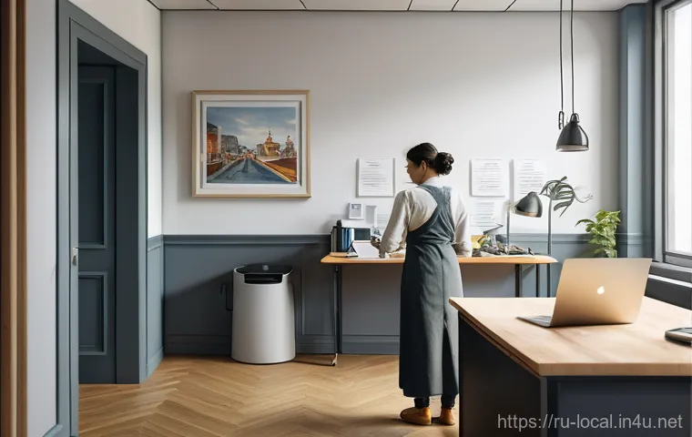 지방공무원 퇴사 후 창업 사례 - **A vivid, realistic illustration of a person, gender-neutral, in their late 30s to early 40s, stand...